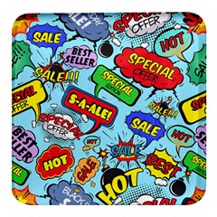 Comic Bubbles Seamless Pattern Square Glass Fridge Magnet (4 Pack) by Bedest