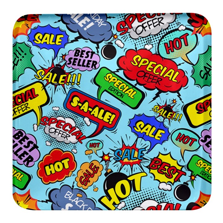 Comic Bubbles Seamless Pattern Square Glass Fridge Magnet (4 pack)