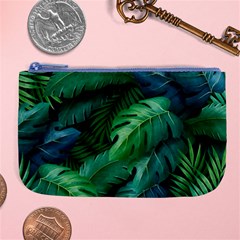 Tropical Green Leaves Background Large Coin Purse by Bedest