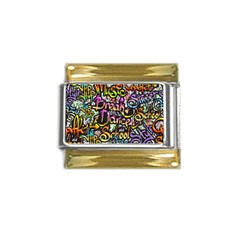 Graffiti Word Seamless Pattern Gold Trim Italian Charm (9mm) by Bedest