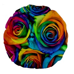 Colorful Roses Bouquet Rainbow Large 18  Premium Round Cushions by Pakjumat