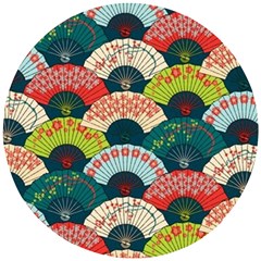 Japanese Fans Bright Pattern Wooden Puzzle Round by Pakjumat