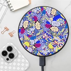 Blue Yellow Background Pattern Vector Texture Paisley Wireless Fast Charger(black) by Pakjumat