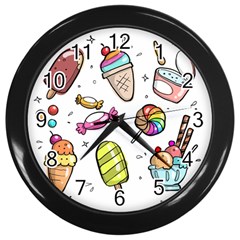 Doodle Cartoon Drawn Cone Food Wall Clock (black) by Hannah976