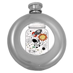 Astronaut Drawing Planet Round Hip Flask (5 Oz) by Sarkoni