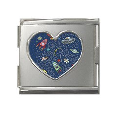 Cat Cosmos Cosmonaut Rocket Mega Link Heart Italian Charm (18mm) by Grandong