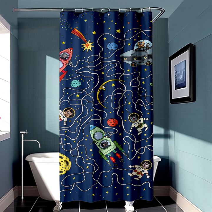 Cat Cosmos Cosmonaut Rocket Shower Curtain 36  x 72  (Stall) 