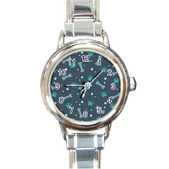 Bons Foot Prints Pattern Background Round Italian Charm Watch by Grandong