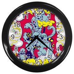 Fresh Urban Cartoon Monster Illustration Cartoon Character Text Wall Clock (black) by Sarkoni