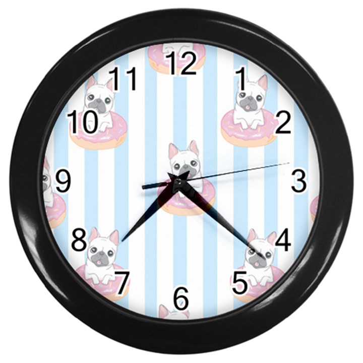 French Bulldog Dog Seamless Pattern Wall Clock (Black)