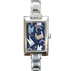 Colorful Cute Cats Seamless Pattern Rectangle Italian Charm Watch by Bedest