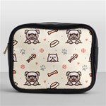 Pug Dog Cat With Bone Fish Bones Paw Prints Ball Seamless Pattern Vector Background Mini Toiletries Bag (One Side) Front