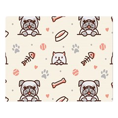 Pug Dog Cat With Bone Fish Bones Paw Prints Ball Seamless Pattern Vector Background Premium Plush Fleece Blanket (large) by Bedest