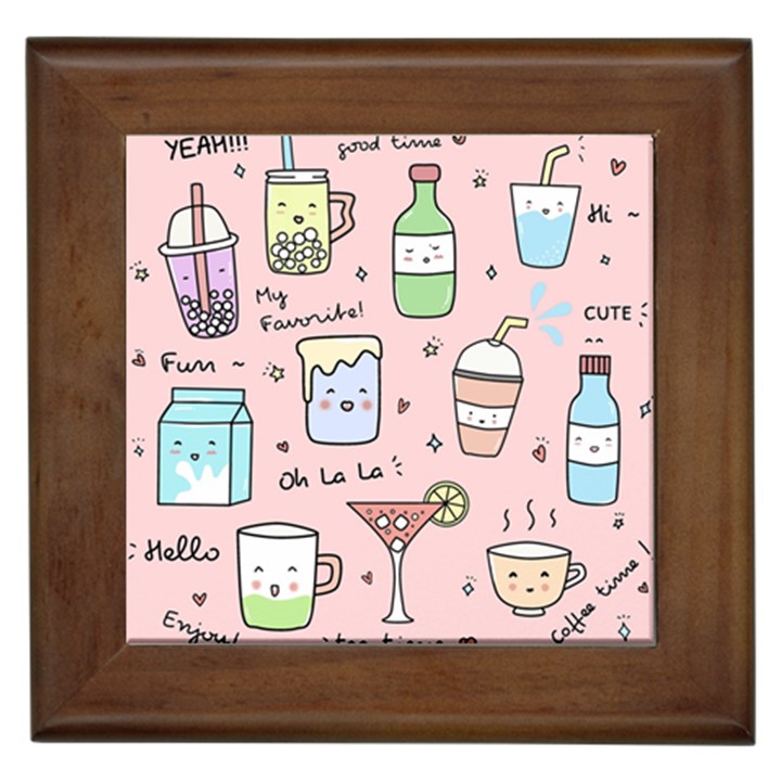 Drink Cocktail Doodle Coffee Framed Tile