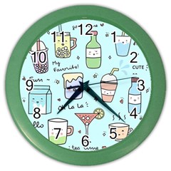 Drinks Cocktails Doodle Coffee Color Wall Clock by Apen