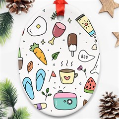 Doodle Fun Food Drawing Cute Oval Ornament (two Sides) by Apen