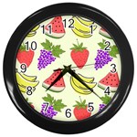 Fruits Pattern Background Food Wall Clock (Black) Front