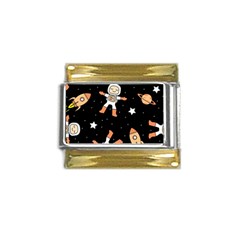 Astronaut Space Rockets Spaceman Gold Trim Italian Charm (9mm) by Ravend