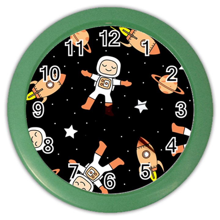 Astronaut Space Rockets Spaceman Color Wall Clock