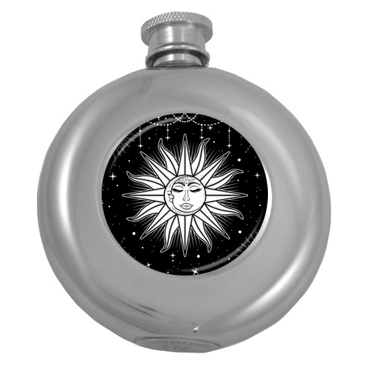 Sun Moon Star Universe Space Round Hip Flask (5 oz)