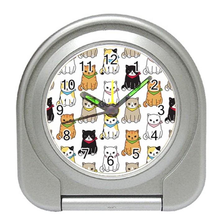 Cat Kitten Seamless Pattern Travel Alarm Clock