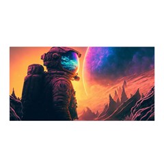 Illustration Trippy Psychedelic Astronaut Landscape Planet Mountains Satin Wrap 35  X 70  by Sarkoni