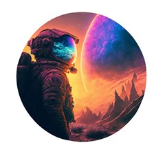 Illustration Trippy Psychedelic Astronaut Landscape Planet Mountains Mini Round Pill Box by Sarkoni