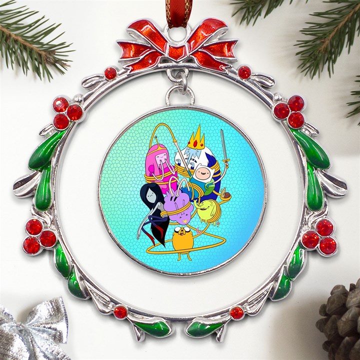 Adventure Time Cartoon Metal X mas Wreath Ribbon Ornament