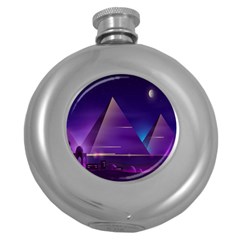 Egyptian Pyramids Night Landscape Cartoon Round Hip Flask (5 Oz) by Bedest