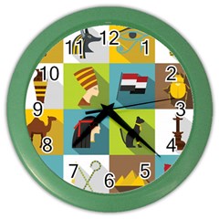 Egypt Travel Items Icons Set Flat Style Color Wall Clock by Bedest