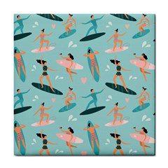 Beach Surfing Surfers With Surfboards Surfer Rides Wave Summer Outdoors Surfboards Seamless Pattern Tile Coaster by Bedest