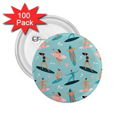 Beach Surfing Surfers With Surfboards Surfer Rides Wave Summer Outdoors Surfboards Seamless Pattern 2 25  Buttons (100 Pack)  by Bedest