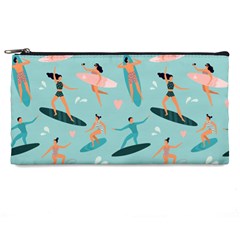 Beach Surfing Surfers With Surfboards Surfer Rides Wave Summer Outdoors Surfboards Seamless Pattern Pencil Case by Bedest