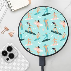 Beach Surfing Surfers With Surfboards Surfer Rides Wave Summer Outdoors Surfboards Seamless Pattern Wireless Fast Charger(black) by Bedest