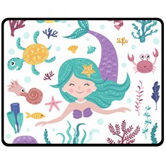 Set Cute Mermaid Seaweeds Marine In Habitants Two Sides Fleece Blanket (medium) by Bedest