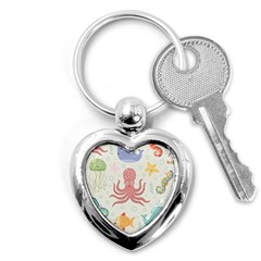 Underwater Seamless Pattern Light Background Funny Key Chain (heart) by Bedest