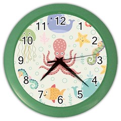 Underwater Seamless Pattern Light Background Funny Color Wall Clock by Bedest