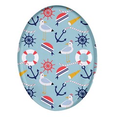 Nautical Marine Symbols Seamless Pattern Oval Glass Fridge Magnet (4 Pack) by Hannah976