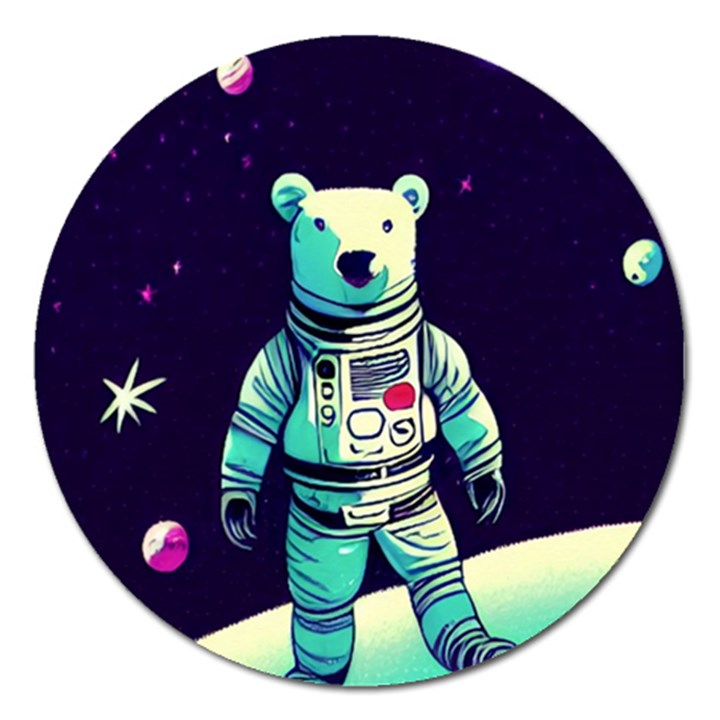 Bear Astronaut Futuristic Magnet 5  (Round)