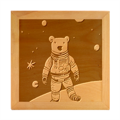 Bear Astronaut Futuristic Wood Photo Frame Cube by Bedest