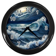 Waves Storm Sea Wall Clock (black) by Bedest