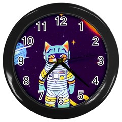 Cat Astronaut Space Retro Universe Wall Clock (black) by Bedest