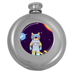 Cat Astronaut Space Retro Universe Round Hip Flask (5 Oz) by Bedest