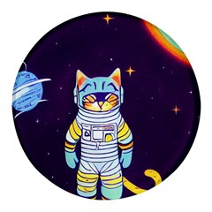 Cat Astronaut Space Retro Universe Round Glass Fridge Magnet (4 Pack) by Bedest