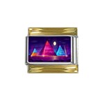 Egyptian Pyramids Night Landscape Cartoon Gold Trim Italian Charm (9mm) Front