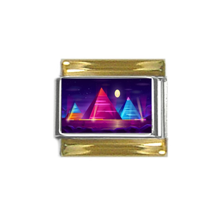 Egyptian Pyramids Night Landscape Cartoon Gold Trim Italian Charm (9mm)