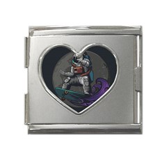 Illustration Astronaut Cosmonaut Paying Skateboard Sport Space With Astronaut Suit Mega Link Heart Italian Charm (18mm) by Ndabl3x