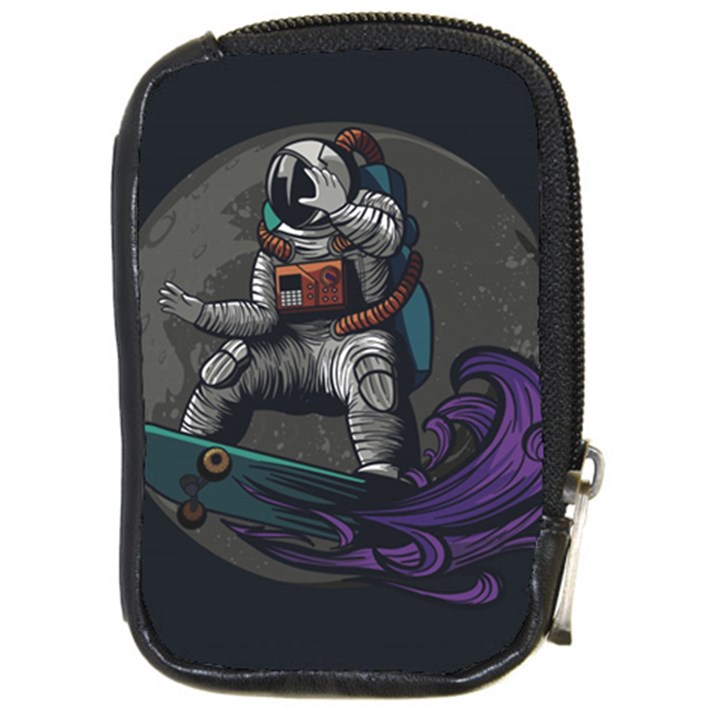 Illustration Astronaut Cosmonaut Paying Skateboard Sport Space With Astronaut Suit Compact Camera Leather Case