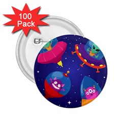 Cartoon Funny Aliens With Ufo Duck Starry Sky Set 2 25  Buttons (100 Pack)  by Ndabl3x