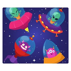 Cartoon Funny Aliens With Ufo Duck Starry Sky Set Two Sides Premium Plush Fleece Blanket (small) by Ndabl3x